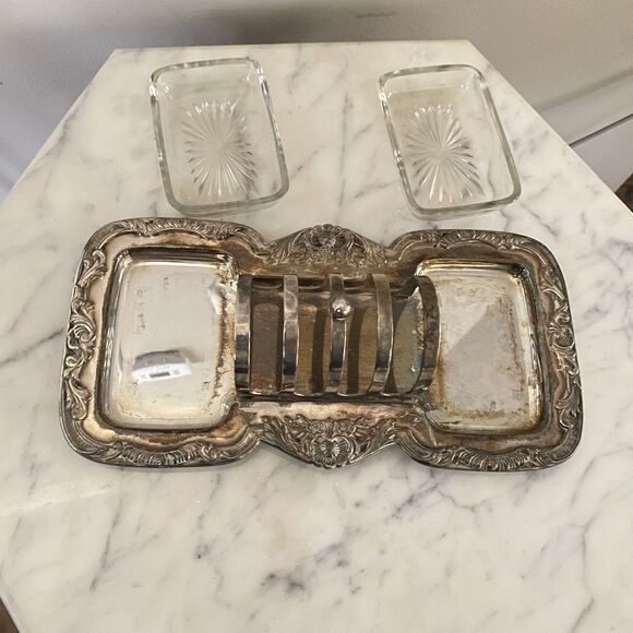 Vintage Wallace Georgian Silver Plated Toast Rack Butter And Jam Trays Breakfast - Picture 4 of 7